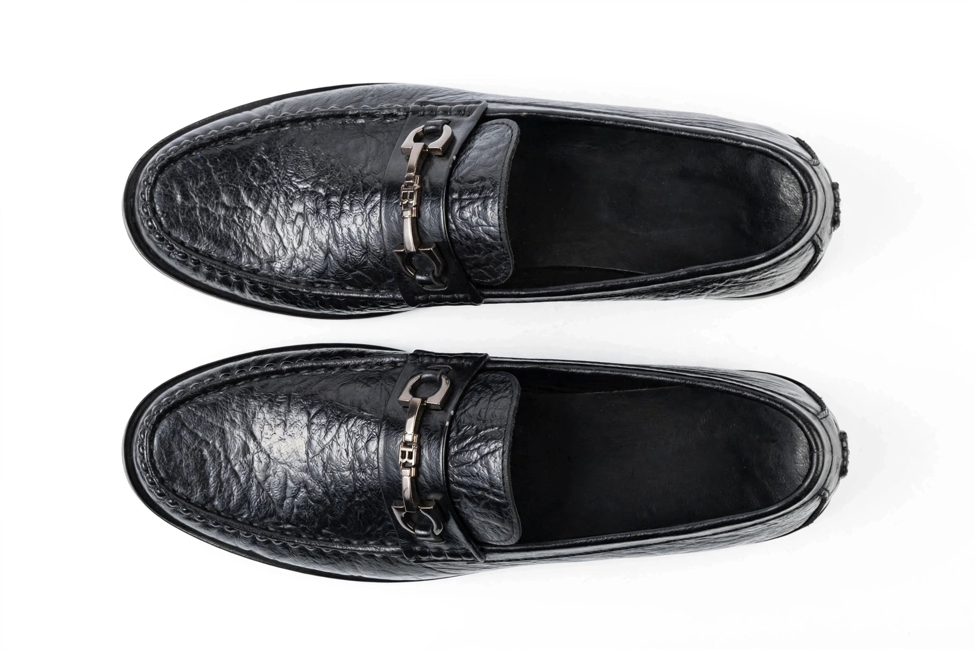 Men's Premium Black Textured Leather Loafers | Stylish Horsebit Buckle Slip-On | Formal Office