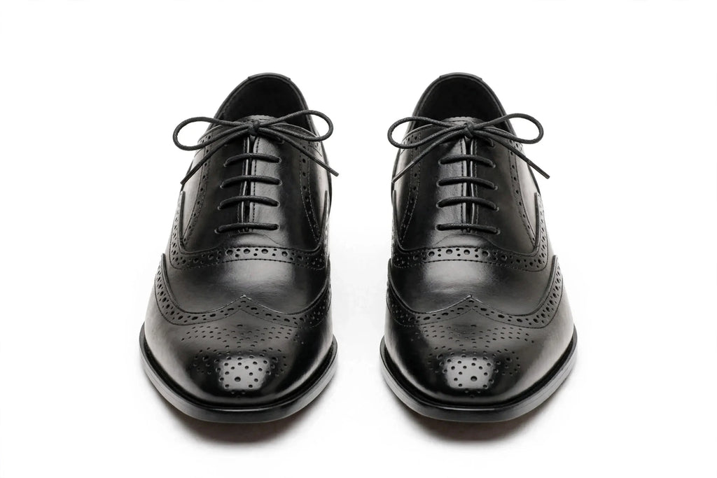 Men's Black Wingtip Brogue Oxford - Handcrafted Formal Dress Shoes