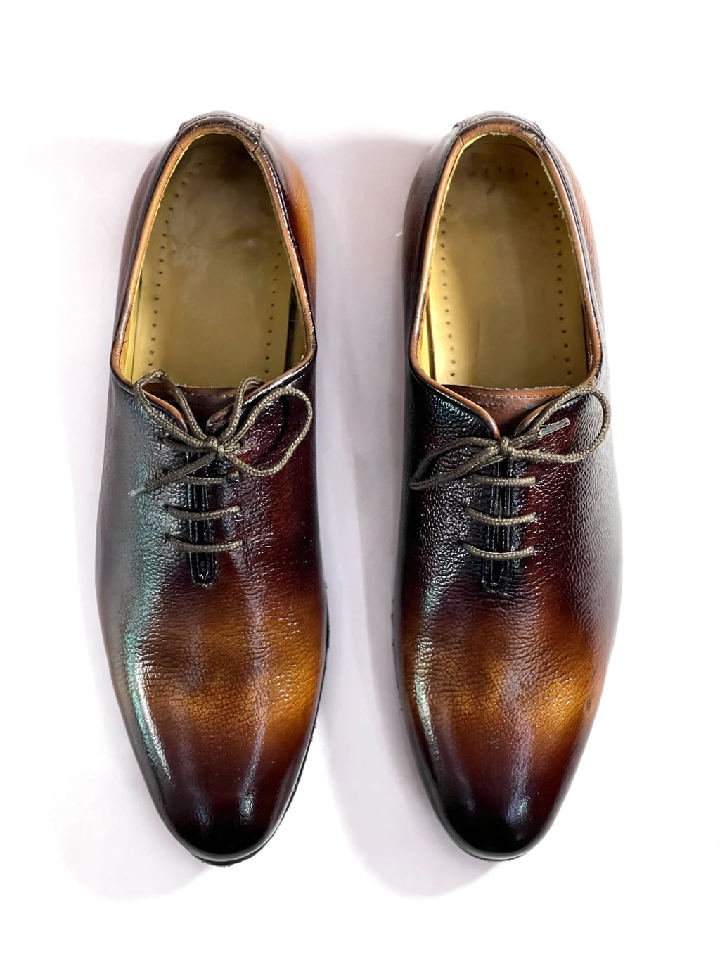 Hand-Burnished Brown Leather Oxford Dress Shoes with Textured Sole